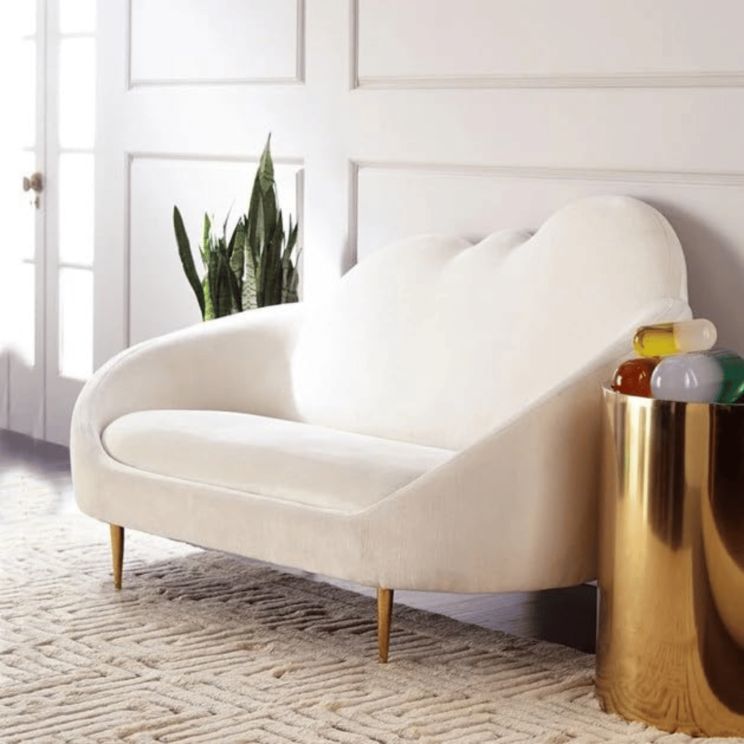 Velvet 2-Seater Couch Cloud Shape With Golden Legs