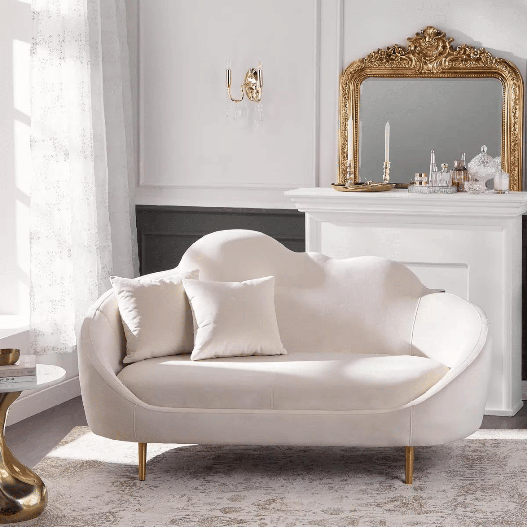 Velvet 2-Seater Couch Cloud Shape With Golden Legs