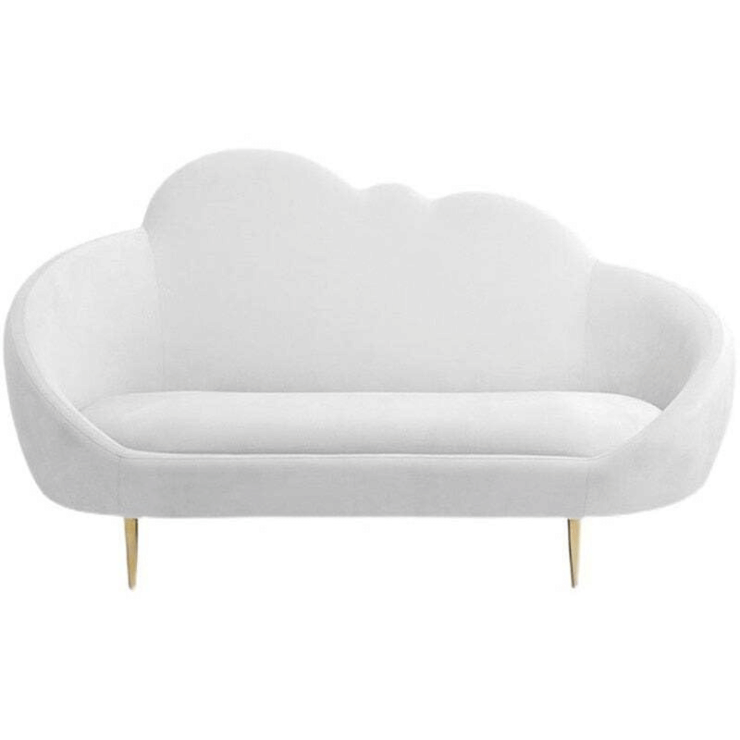 Velvet 2-Seater Couch Cloud Shape With Golden Legs