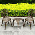 Bergere Brown Cast Aluminum Chair & Table Set - photo
