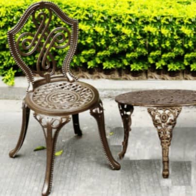 Bergere Brown Cast Aluminum Chair & Table Set
