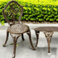 Bergere Brown Cast Aluminum Chair & Table Set - front_view