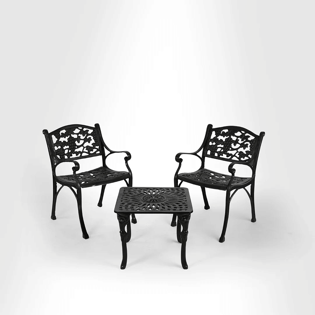 Rezzan Set Of 2 Cast Iron Table And Chair Set