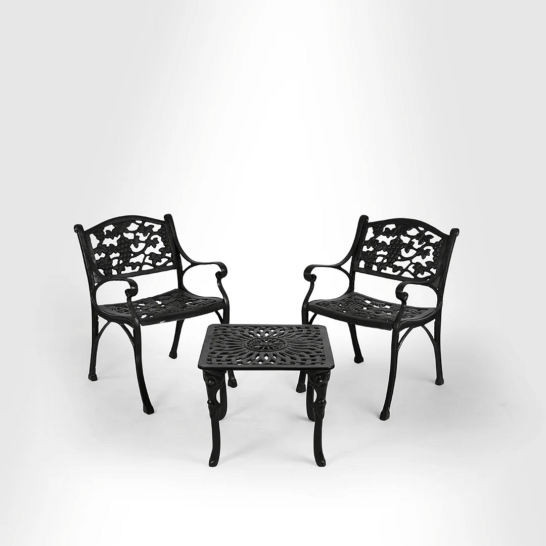 Rezzan Set Of 2 Cast Iron Table And Chair Set