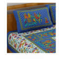 Exceptional Blue Colored Jaipuri Print Cotton Double Bedsheet with 2 Pillow Cover - top_view
