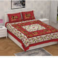 Impressive Red Colored Printed Cotton Double Bedsheet With 2 Pillow Cover - photo