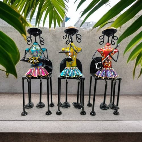Metal Lady Sitting Musician Showpiece (Set of 3)