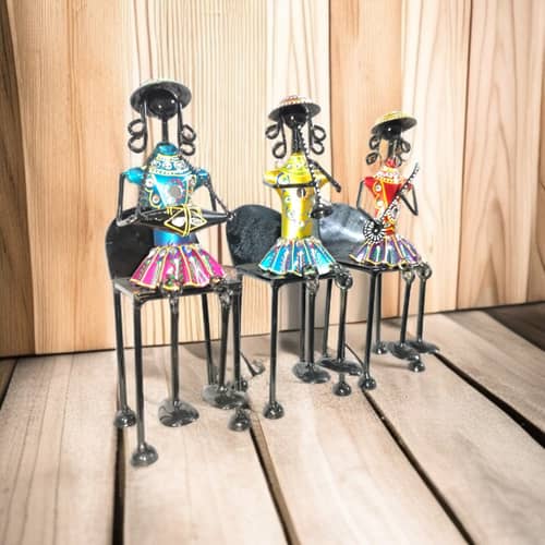 Metal Lady Sitting Musician Showpiece (Set of 3)