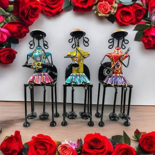Metal Lady Sitting Musician Showpiece (Set of 3)
