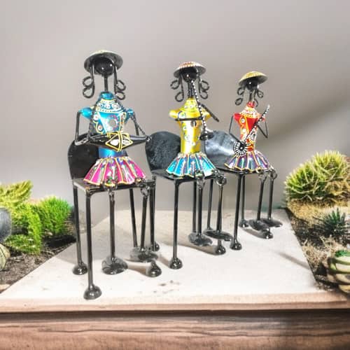 Metal Lady Sitting Musician Showpiece (Set of 3)