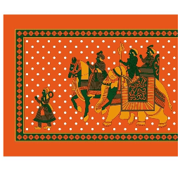 Majesty Orange Printed Cotton Double Bedsheet With 2 Pillow Cover - top_view