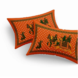 Majesty Orange Printed Cotton Double Bedsheet With 2 Pillow Cover - rear_view