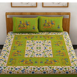 Printed Cotton Double Bed sheet With 2 Pillow Cover Green - photo