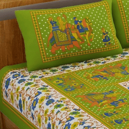 Printed Cotton Double Bed sheet With 2 Pillow Cover Green - front_view