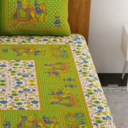 Printed Cotton Double Bed sheet With 2 Pillow Cover Green - top_view