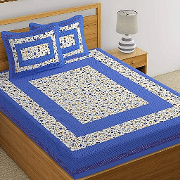 Printed Cotton Double Bed sheet With 2 Pillow Cover/ Blue - photo