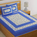 Printed Cotton Double Bed sheet With 2 Pillow Cover/ Blue - photo