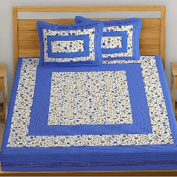 Printed Cotton Double Bed sheet With 2 Pillow Cover/ Blue - top_view