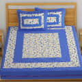 Printed Cotton Double Bed sheet With 2 Pillow Cover/ Blue - top_view