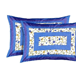 Printed Cotton Double Bed sheet With 2 Pillow Cover/ Blue - rear_view