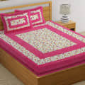 Flaunt Printed Cotton Double Bed sheet with 2 Pillow Cover/pink - photo
