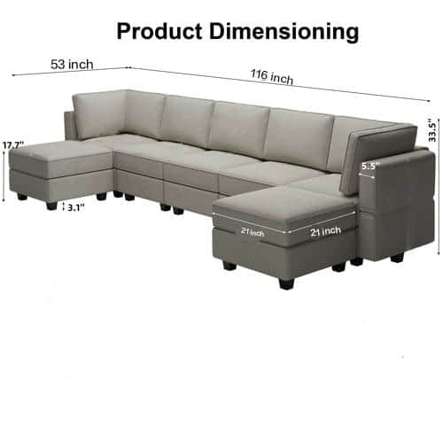 Silverster Modern 9 Seater U Shaped Sectional Sofa Set - top_view