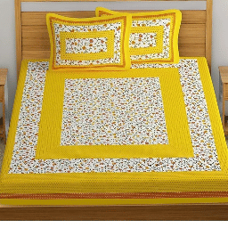 Alluring Printed Cotton Double Bed sheet with 2 Pillow Cover/yellow - top_view