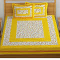 Alluring Printed Cotton Double Bed sheet with 2 Pillow Cover/yellow - top_view