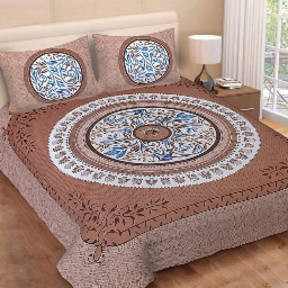 Eye-catching Print Cotton Double Bed sheet with 2 Pillow Cover - photo