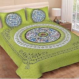Captivating Print Cotton Double Bed sheet with 2 Pillow Cover/green - photo