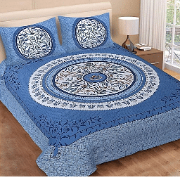 Delightful Blue Colored Print Cotton Double Bed sheet with 2 Pillow Cover - photo
