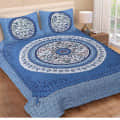 Delightful Blue Colored Print Cotton Double Bed sheet with 2 Pillow Cover - photo