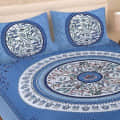Delightful Blue Colored Print Cotton Double Bed sheet with 2 Pillow Cover - rear_view