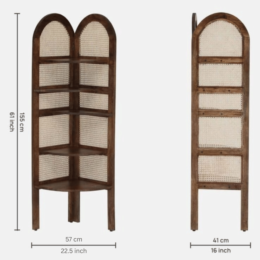 Sheesham Wood Rattan Display Shelf
