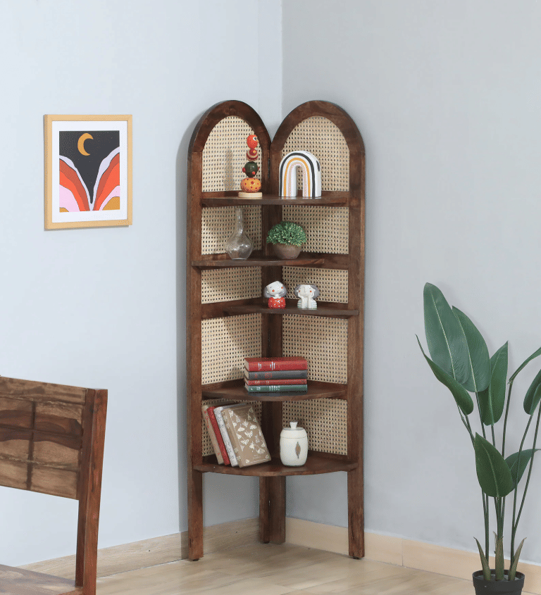 Sheesham Wood Rattan Display Shelf
