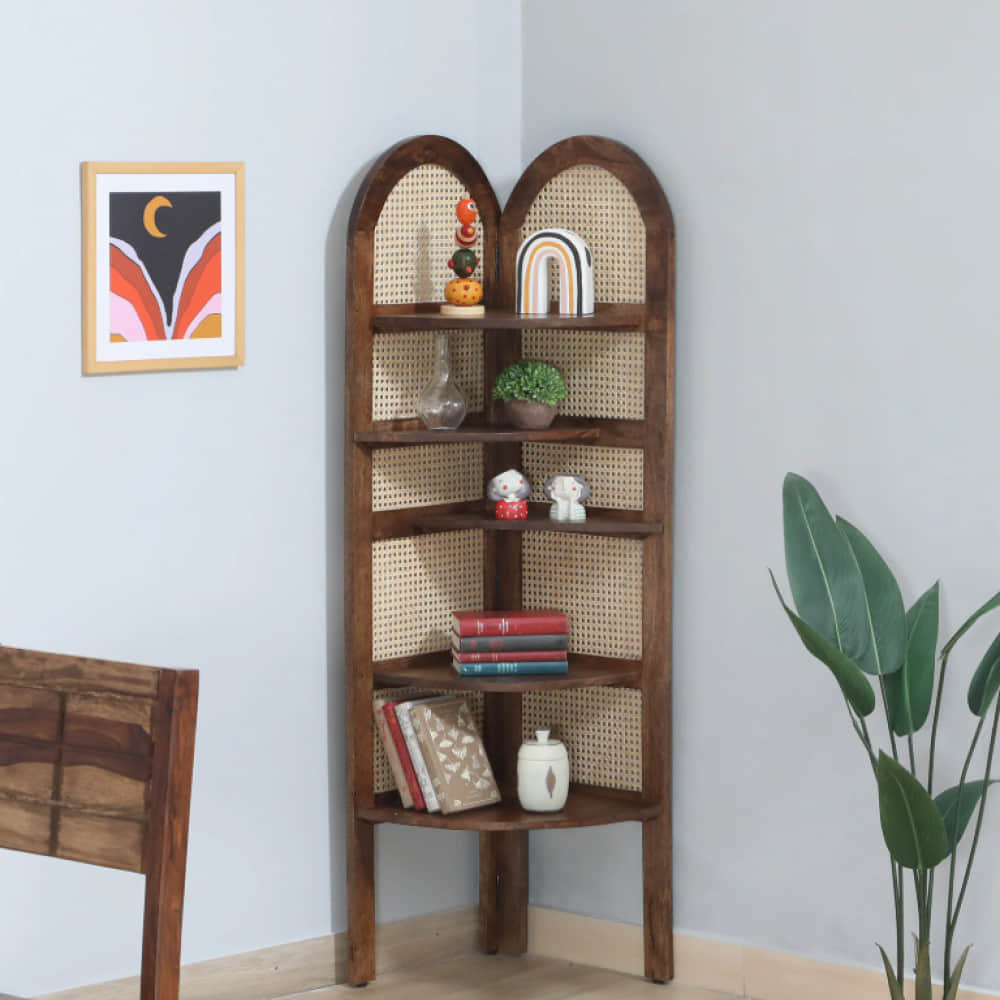 Sheesham Wood Rattan Display Shelf - photo
