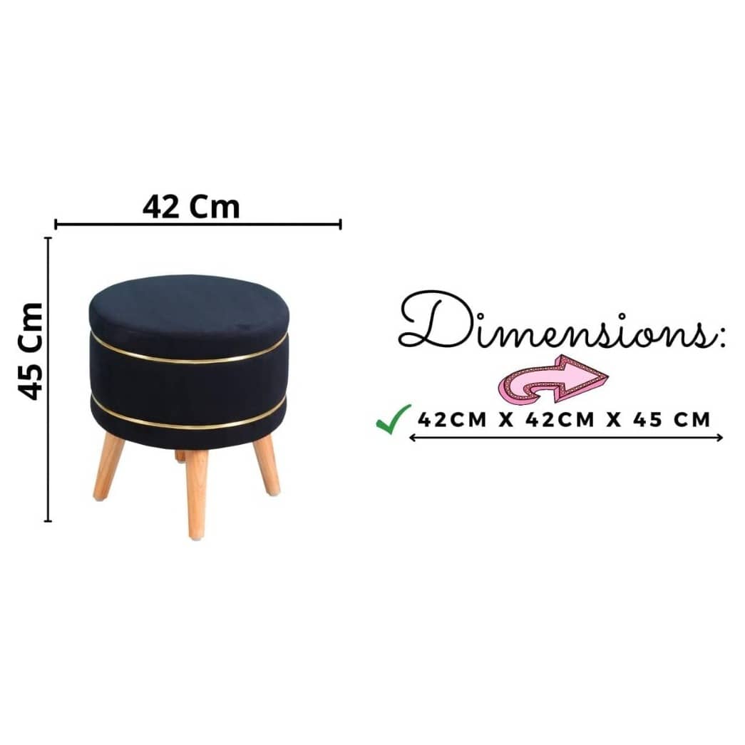 Pouffes Sitting Stool For Living Room, Mudda Puffy Wooden Ottoman Stools, Pouffe Footstool 16x16x18 Inch, Black