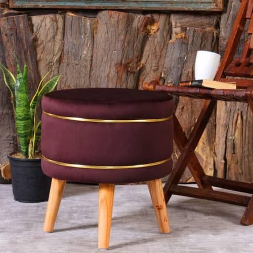 Pouffes Sitting Stool For Living Room, Mudda Puffy Wooden Ottoman Stools, Pouffe Footstool 16x16x18 Inch, Coffee