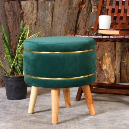 Pouffes Sitting Stool For Living Room, Mudda Puffy Wooden Ottoman Stools, Pouffe Footstool 16x16x18 Inch, Green
