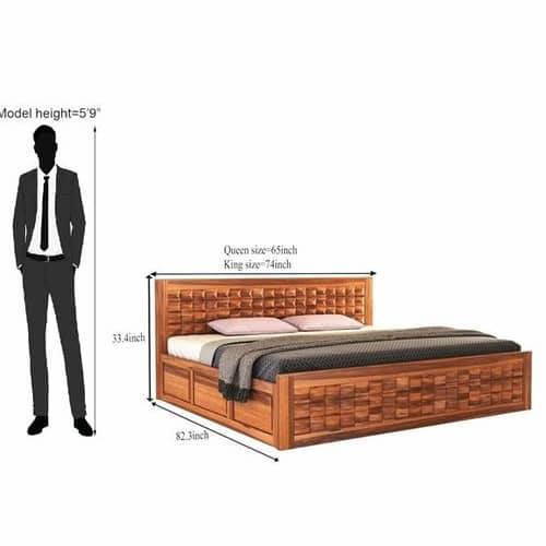 Diamond Sheesham Wood King Size Bed with Storage Box (Brown,With Storage)