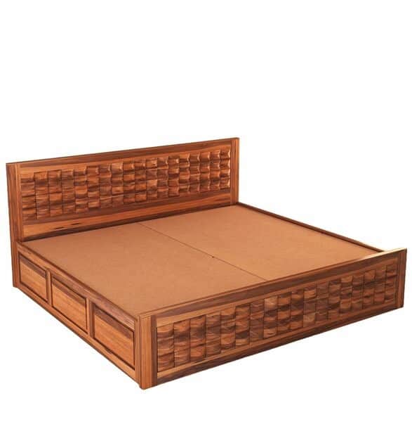 Diamond Sheesham Wood King Size Bed with Storage Box (Brown,With Storage) - front_view