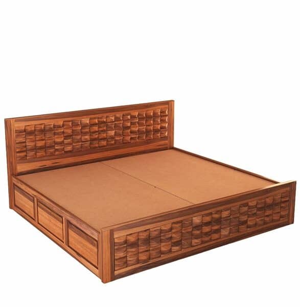 Diamond Sheesham Wood King Size Bed with Storage Box (Brown,With Storage)