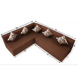 L Shaped 5 Seater Double Foam Fold Out Sofa Cum Bed (Brown)
