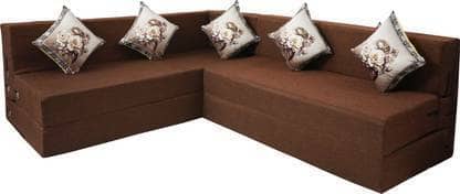 L Shaped 5 Seater Double Foam Fold Out Sofa Cum Bed (Brown)