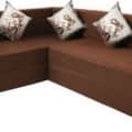L Shaped 5 Seater Double Foam Fold Out Sofa Cum Bed (Brown) - photo