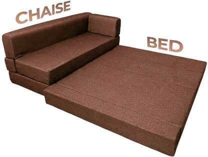 L Shaped 5 Seater Double Foam Fold Out Sofa Cum Bed (Brown) - front_view
