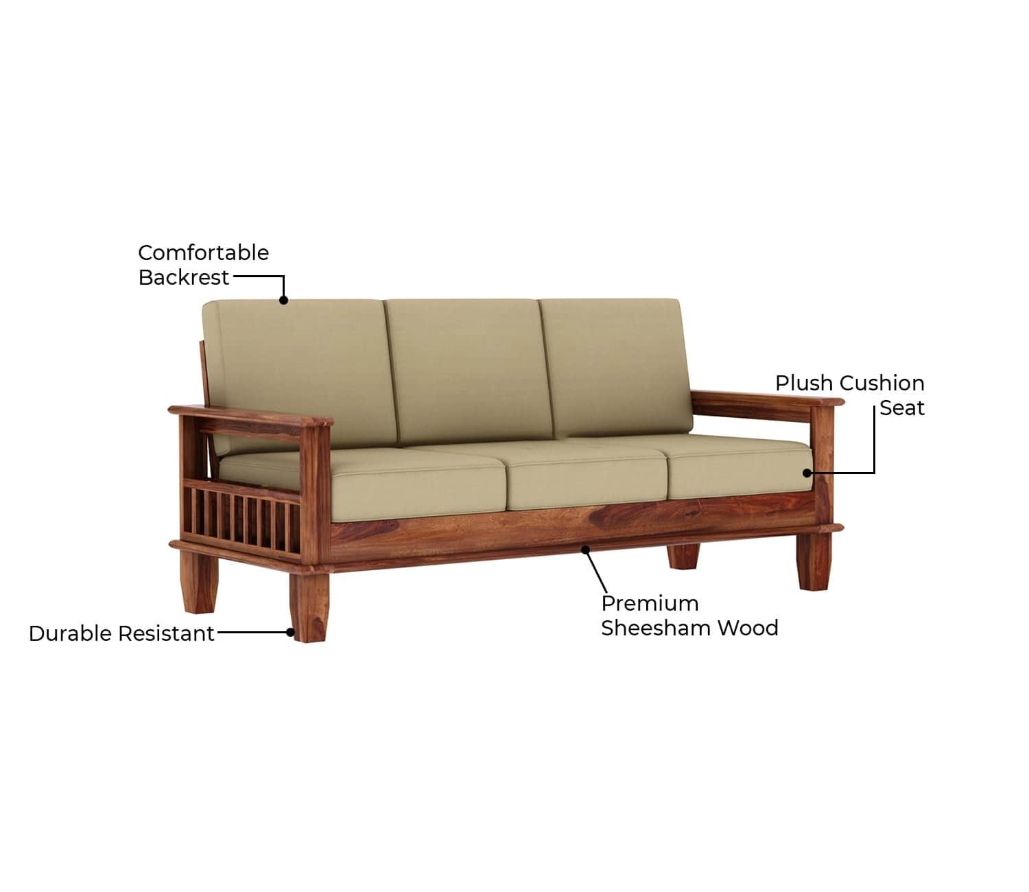 Wooden 3 Seater Sofa for Living Room  (Brown) - rear_view