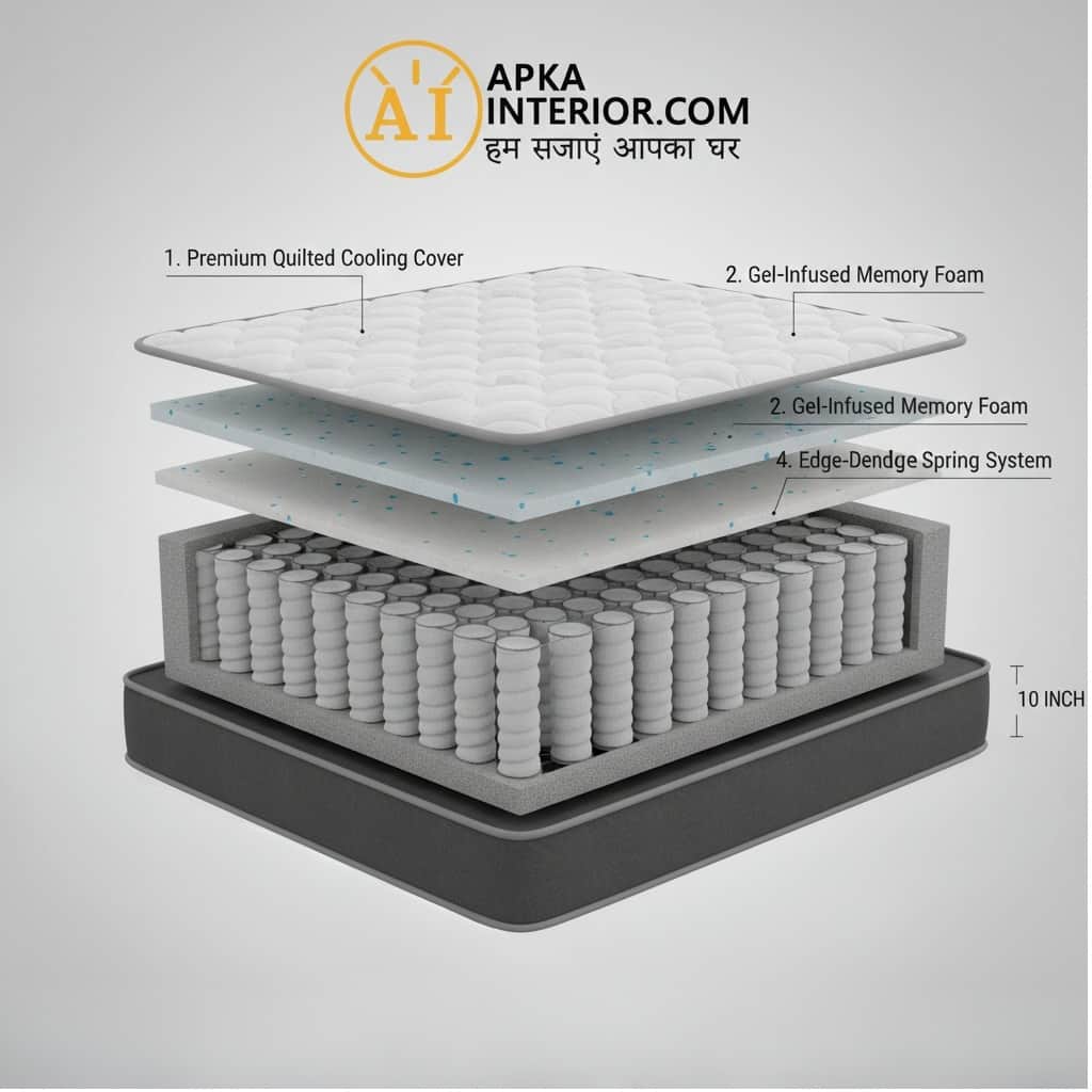 Spring Mattress with Memory Foam Layer | Medium Soft, Bouncy & Zero Partner Disturbance (72x72x10) - top_view