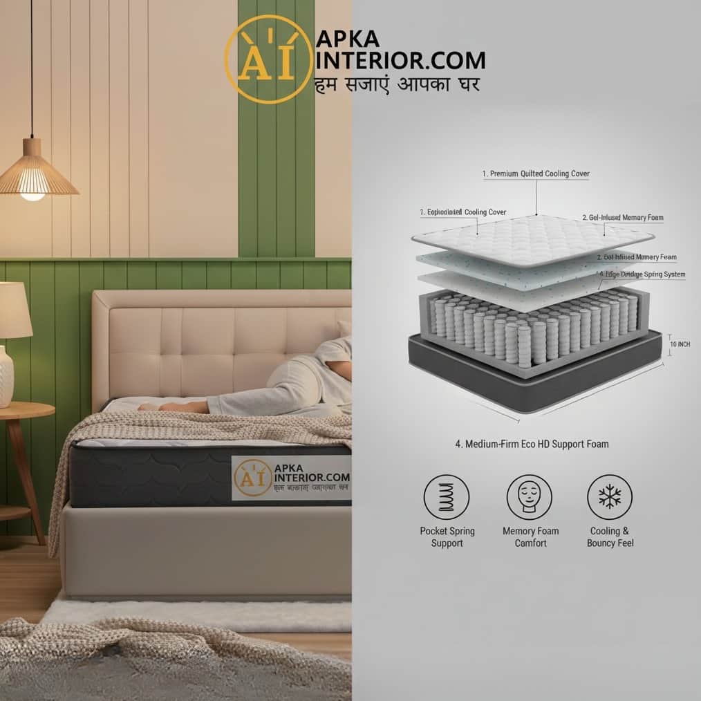 Spring Mattress with Memory Foam Layer | Medium Soft, Bouncy & Zero Partner Disturbance (72x72x10) - rear_view