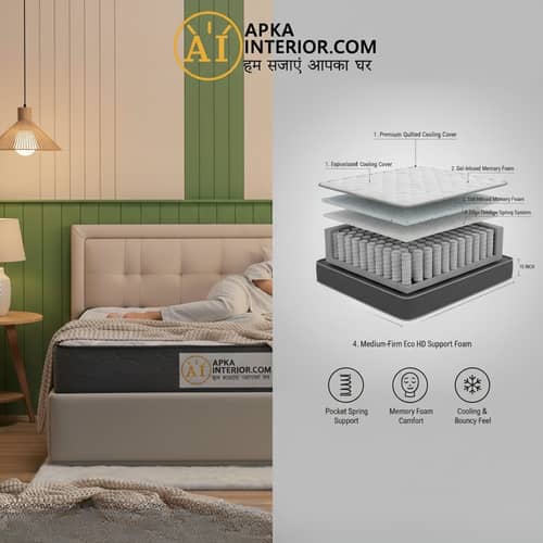 Spring Mattress with Memory Foam Layer | Medium Soft, Bouncy & Zero Partner Disturbance (72x72x10)